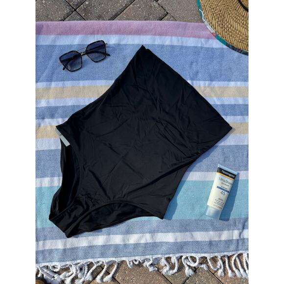 NWT, Aerie, Fold-Over Waist, Bikini Bottom, Black, Sz M - Picture 1 of 6